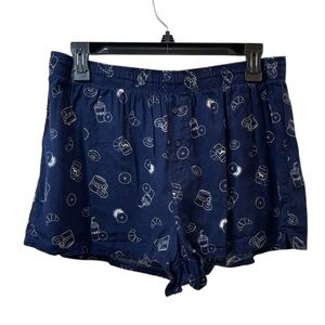 Victoria’s Secret PINK Cotton Sleep Shorts Navy Coffee Donut Print Pajama Size L
